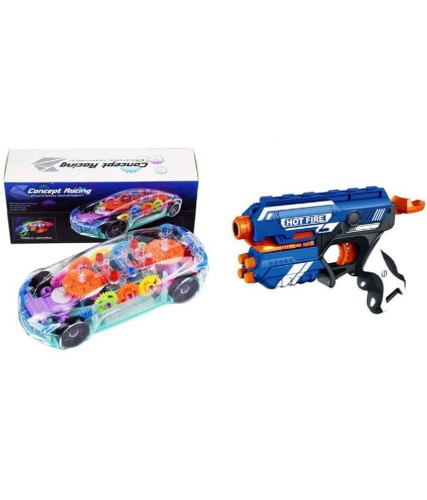 AURAPURO PRESENTS COMBO OF BULLET DART GUN WITH TRANSPARENT CAR TOY