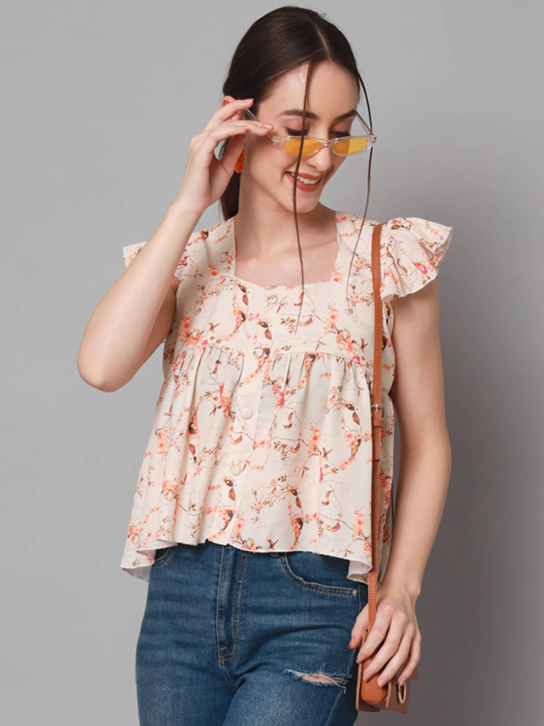 Addyvero Women's Polyester Regular Top ( Beige ) Addyvero Women's Polyester Regular Top ( Beige )