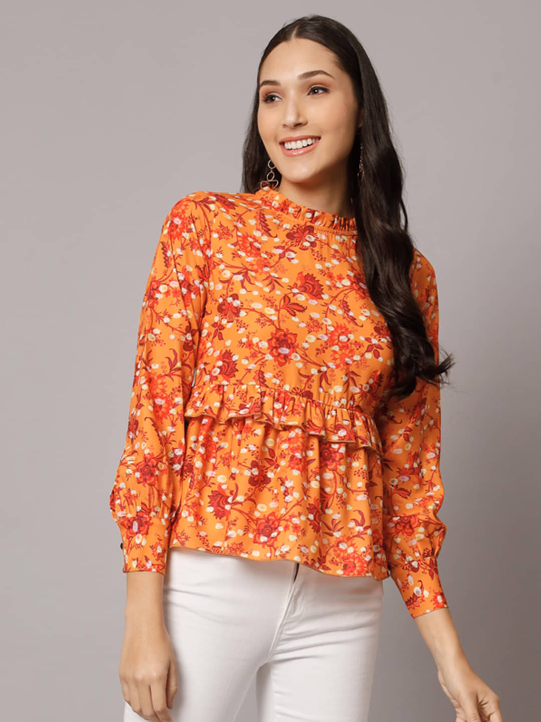     			Addyvero Women's Polyester Peplum Top ( Orange )