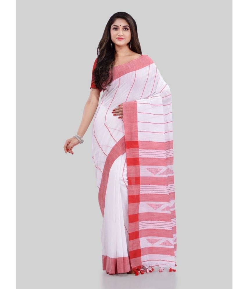    			Desh Bidesh Cotton Striped Saree With Unstitched Blouse Piece ( Red )