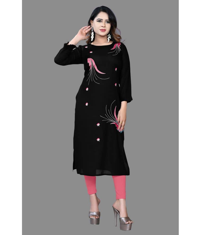 HAYA - Black Rayon Women's Straight Kurti ( Pack of 1 ) - Kurtis, Tunics | Buy online on ZillyBuy