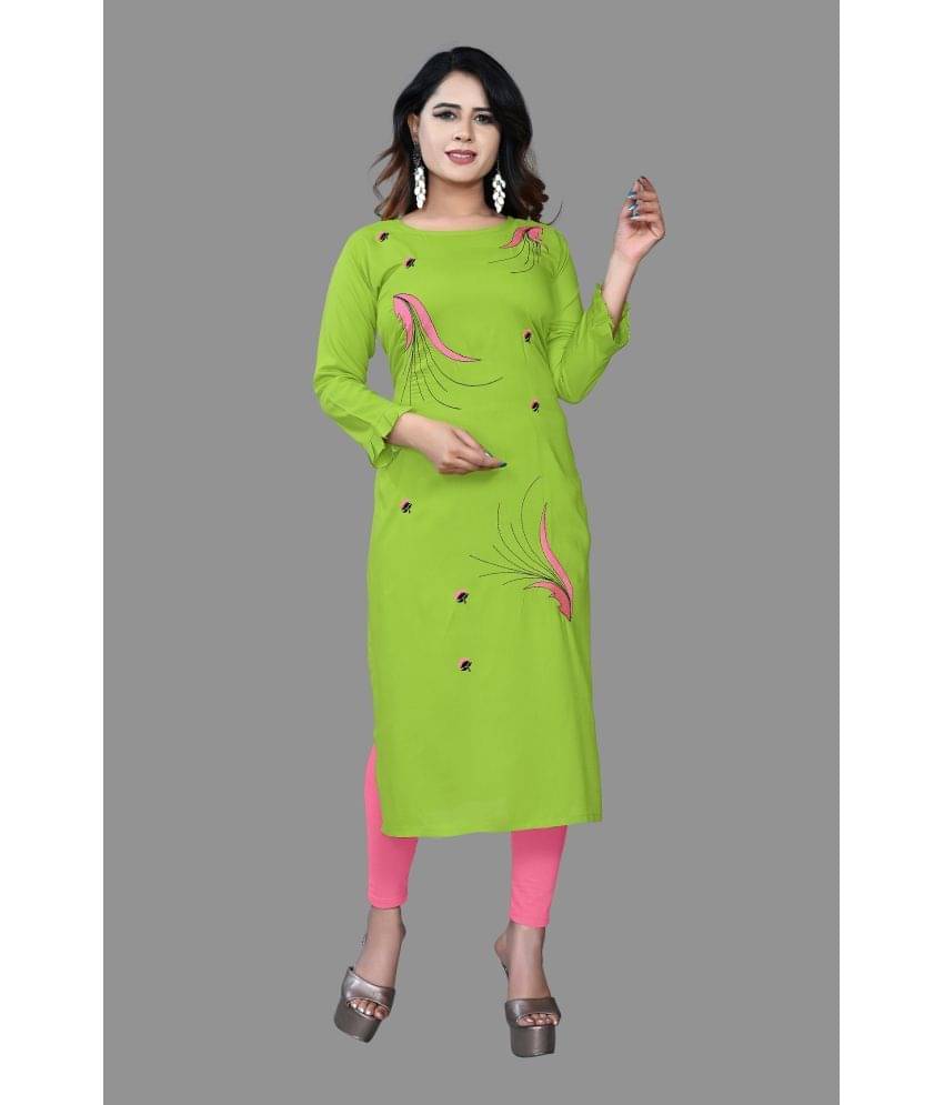 HAYA - Lime Green Rayon Women's Straight Kurti ( Pack of 1 ) HAYA - Lime Green Rayon Women's Straight Kurti ( Pack of 1 )