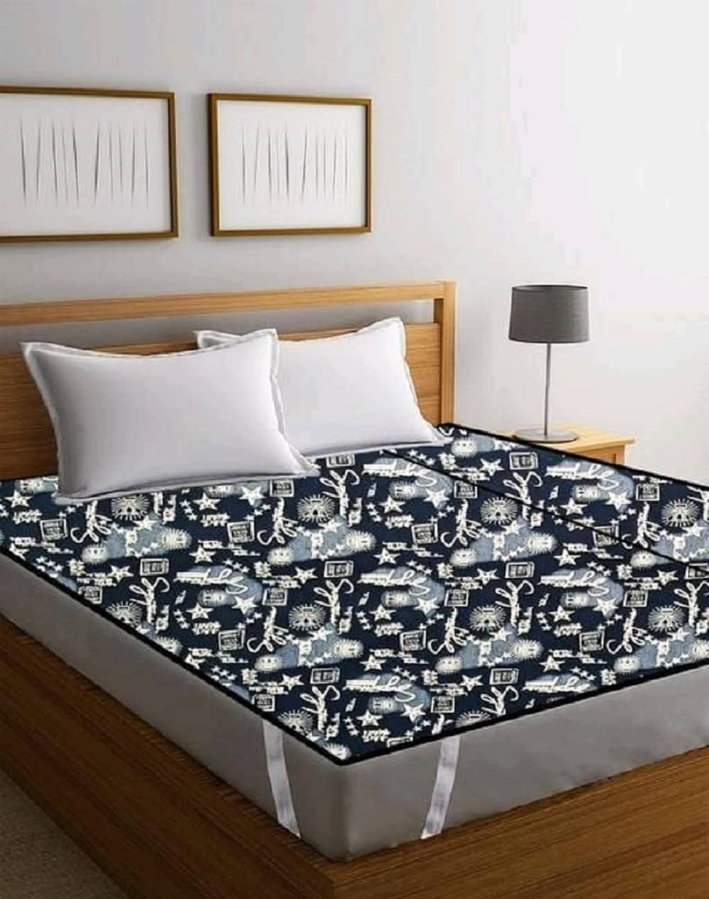 HomeStore-YEP - Blends Water Proof Double Blue Mattress Protector - 190.5 cm(75) x 182.88 cm(72)