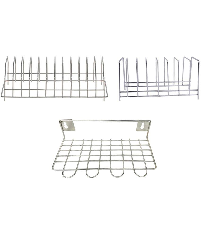 JISUN - Silver Stainless Steel Dish Racks ( Pack of 3 )