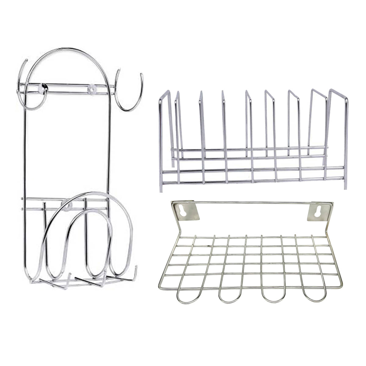 JISUN - Silver Stainless Steel Dish Racks ( Pack of 3 )