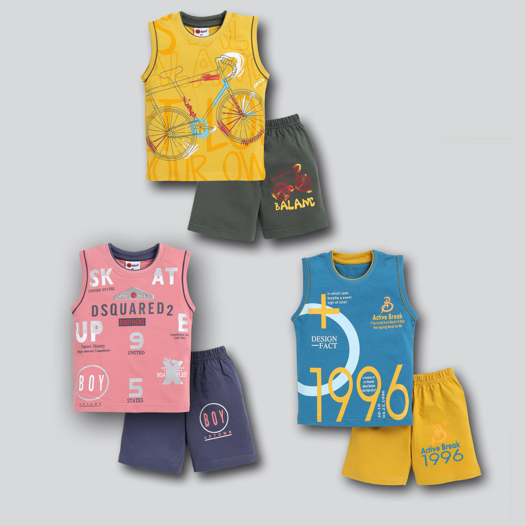 Mars Infiniti Pack of 3 Boys Cotton T-Shirt & Shorts Set ( Multicolor )     			Mars Infiniti Pack of 3 Boys Cotton T-Shirt & Shorts Set ( Multicolor )