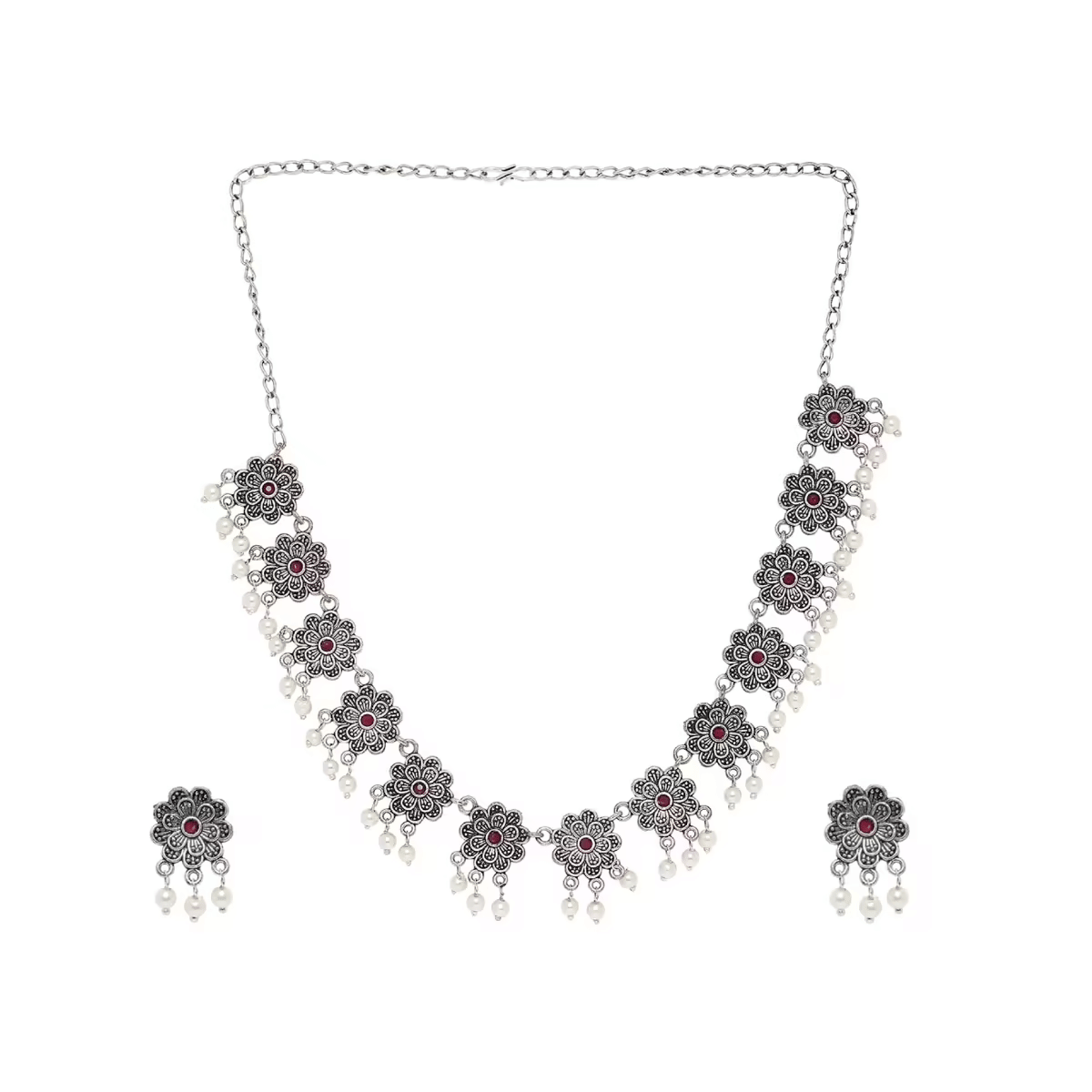 PUJVI - Silver Alloy Necklace Set ( Pack of 1 )