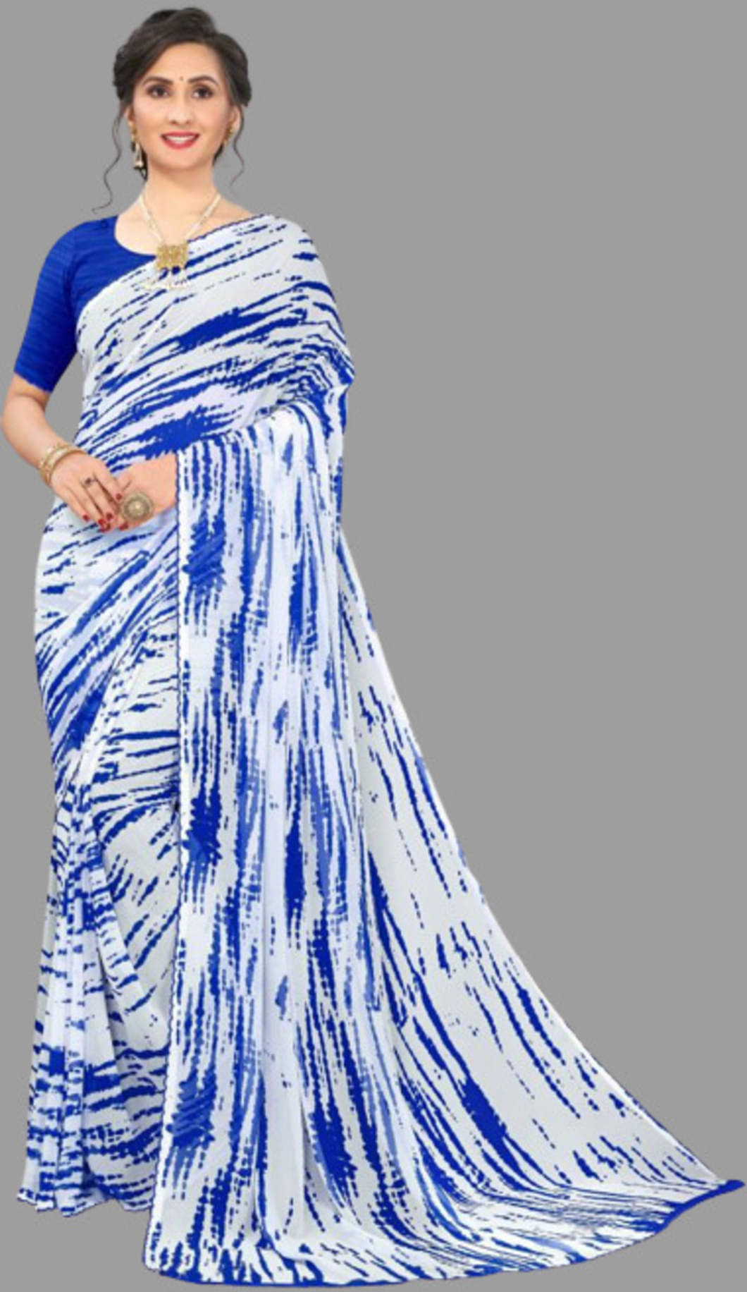     			Sanjana Silk Georgette Dyed Saree With Unstitched Blouse Piece ( Blue )