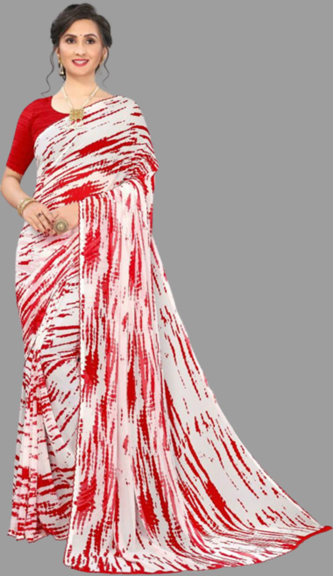 Sanjana Silk Georgette Dyed Saree With Unstitched Blouse Piece ( Red ) Sanjana Silk Georgette Dyed Saree With Unstitched Blouse Piece ( Red )