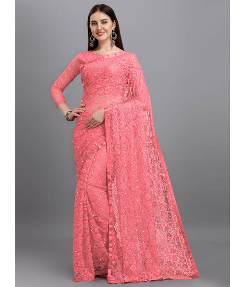 VANRAJ CREATION Net Self Design Saree With Unstitched Blouse Piece ( Pink ) VANRAJ CREATION Net Self Design Saree With Unstitched Blouse Piece ( Pink )