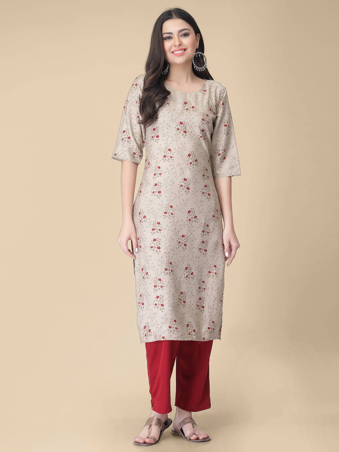     			1 Stop Fashion - Beige Crepe Women's Straight Kurti ( Pack of 1 )