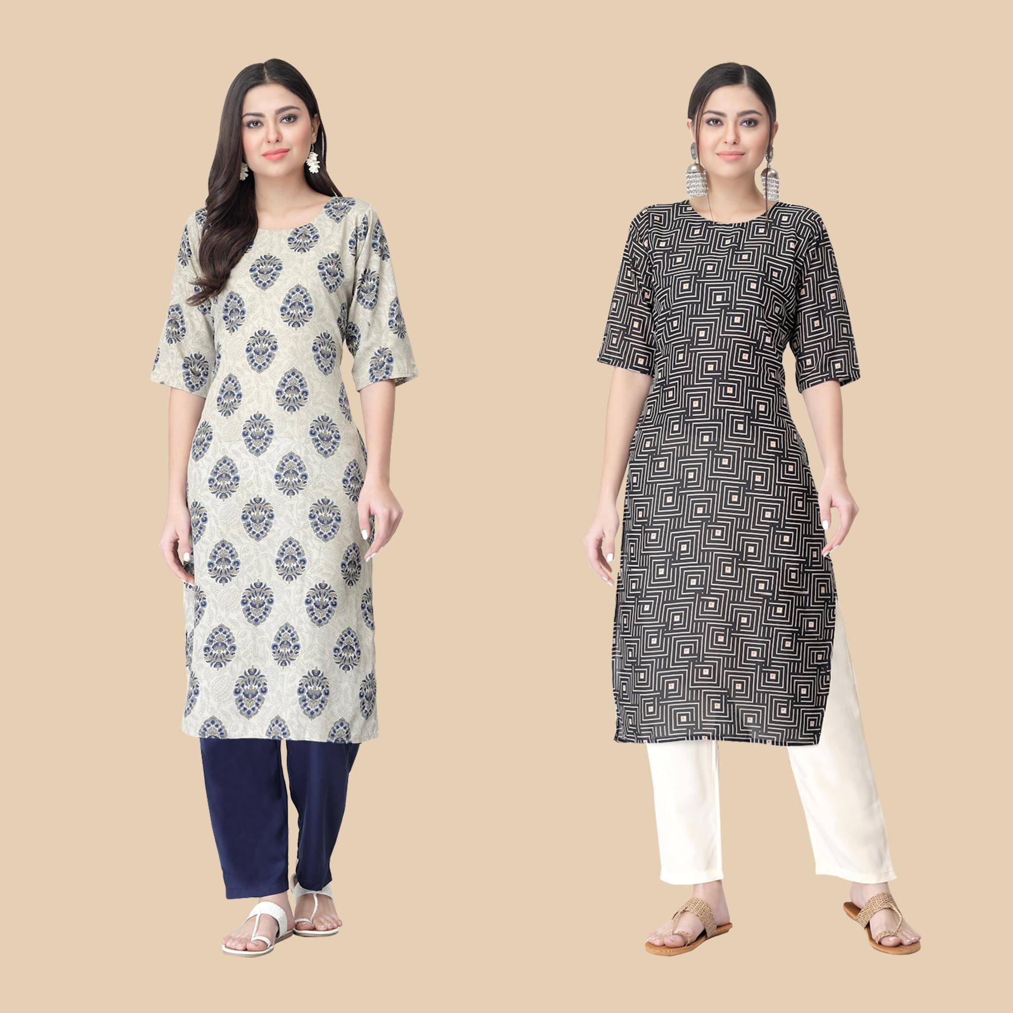     			1 Stop Fashion - Multicolor Crepe Women's Straight Kurti ( Pack of 2 )