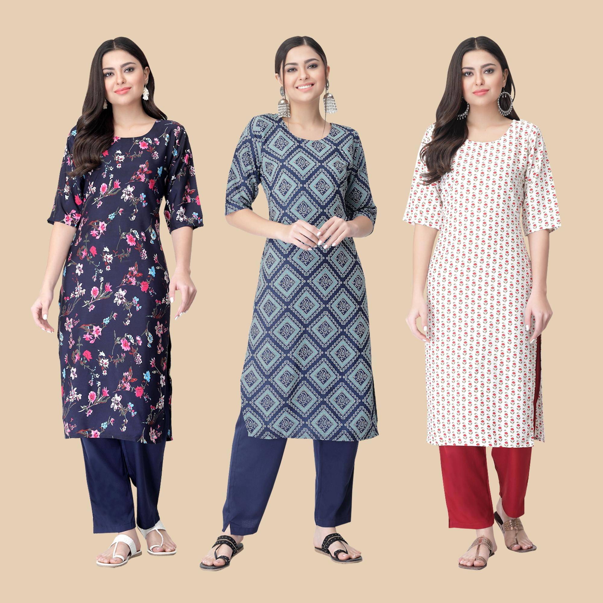     			1 Stop Fashion - Multicolor Crepe Women's Straight Kurti ( Pack of 3 )