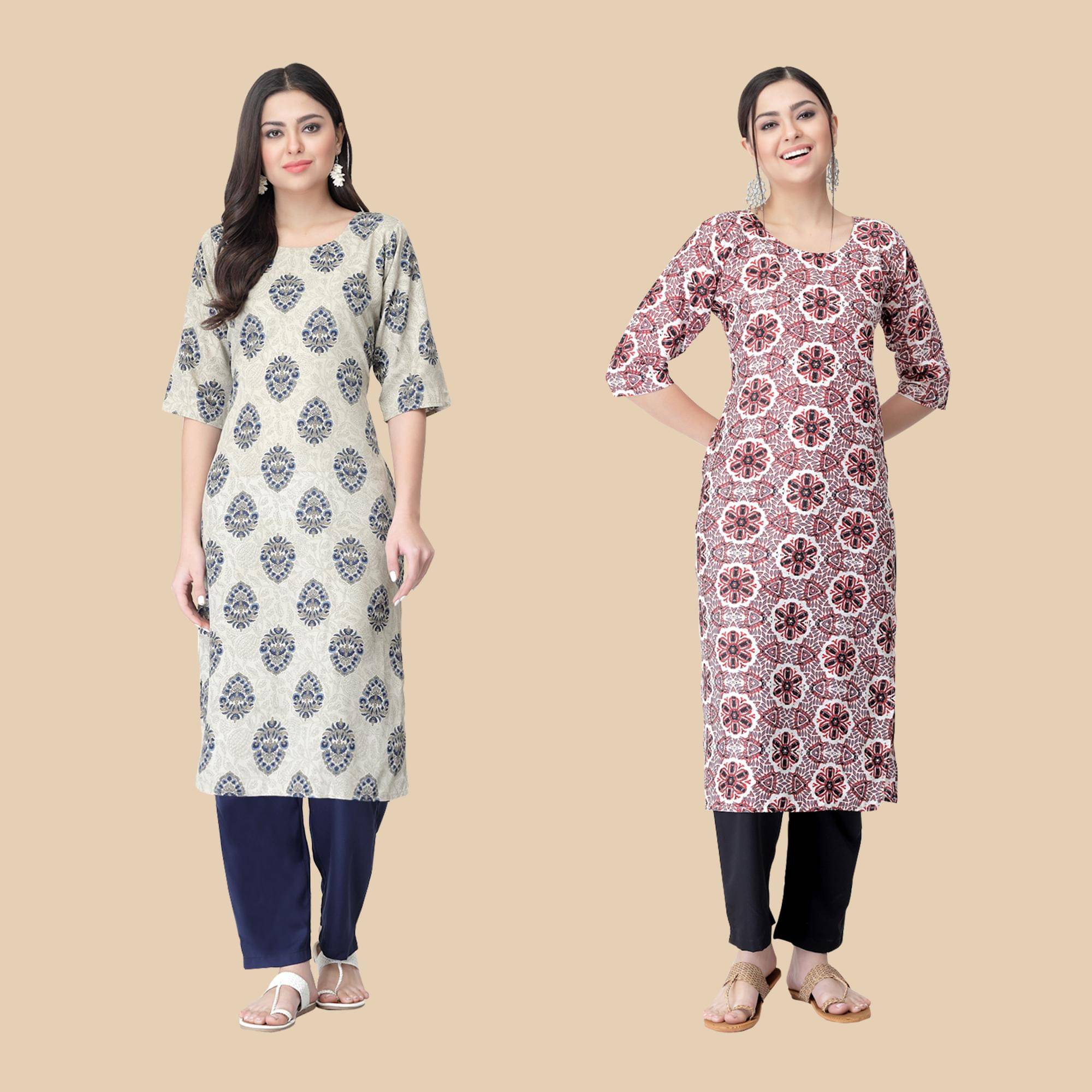     			1 Stop Fashion - Multicolor Crepe Women's Straight Kurti ( Pack of 2 )