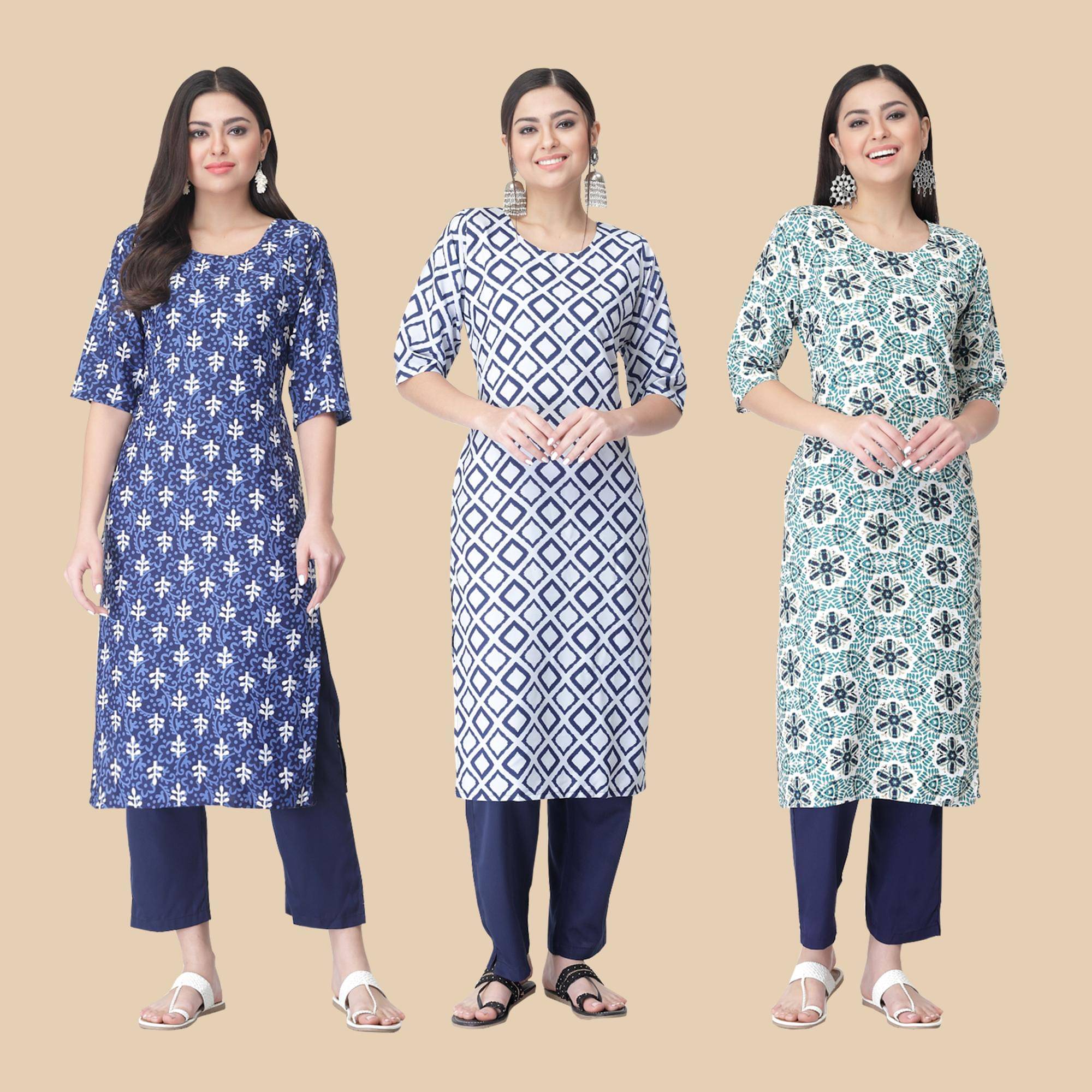    			1 Stop Fashion - Multicolor Crepe Women's Straight Kurti ( Pack of 3 )