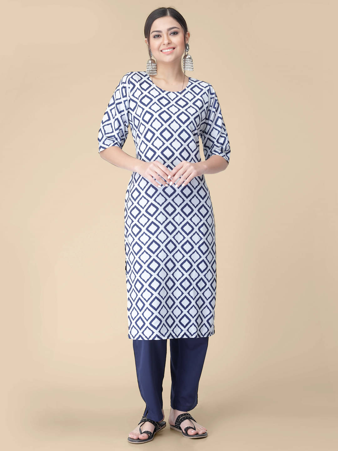     			1 Stop Fashion - Navy Blue Crepe Women's Straight Kurti ( Pack of 1 )