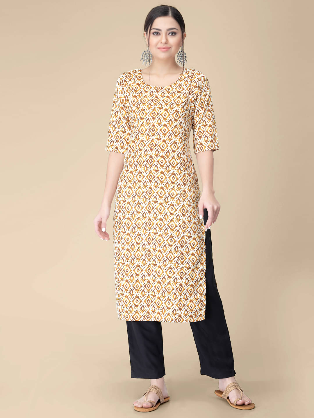     			1 Stop Fashion - Rose Gold Crepe Women's Straight Kurti ( Pack of 1 )