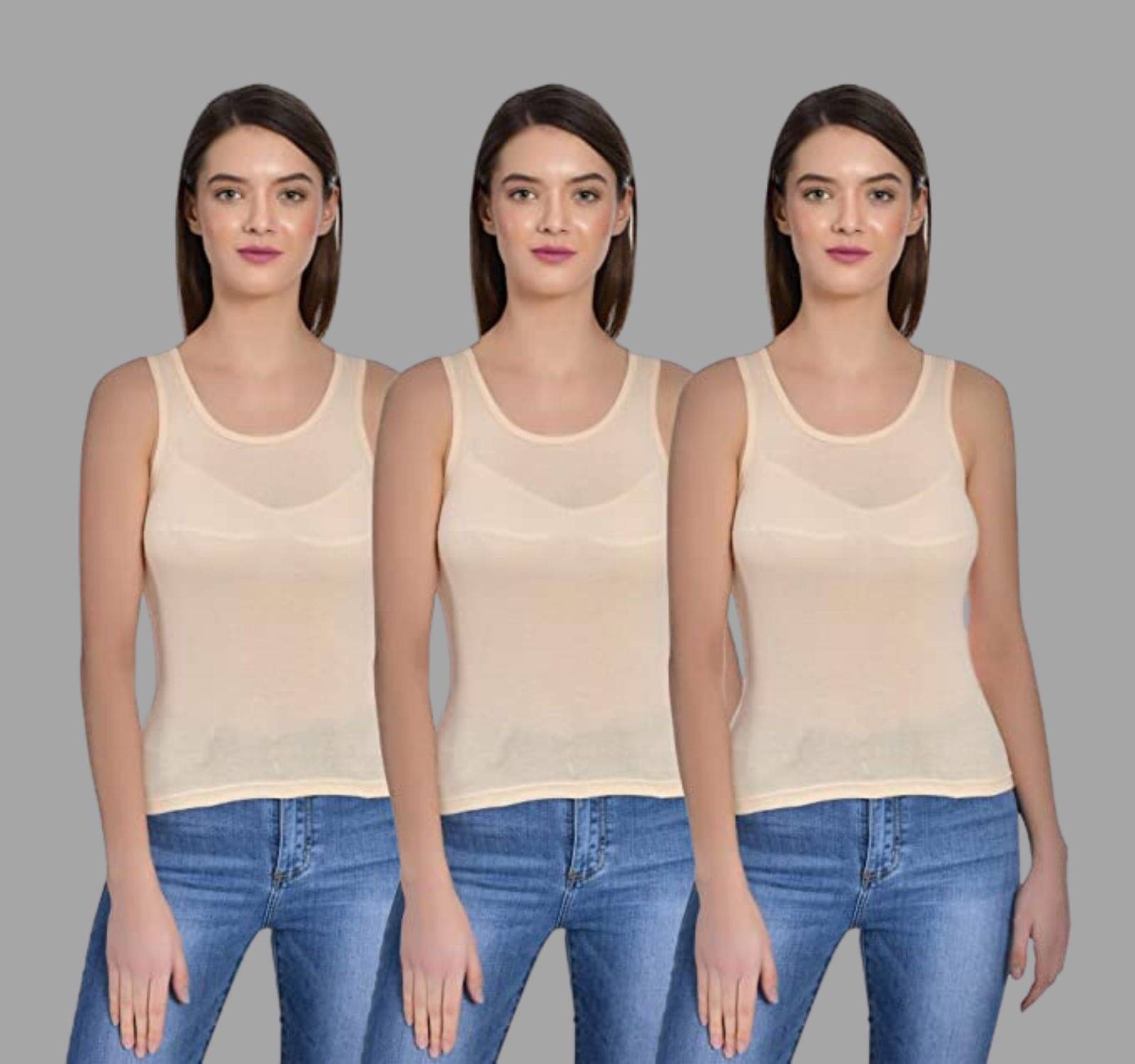 AIMLY Cotton Camisoles - Beige Pack of 3     			AIMLY Cotton Camisoles - Beige Pack of 3