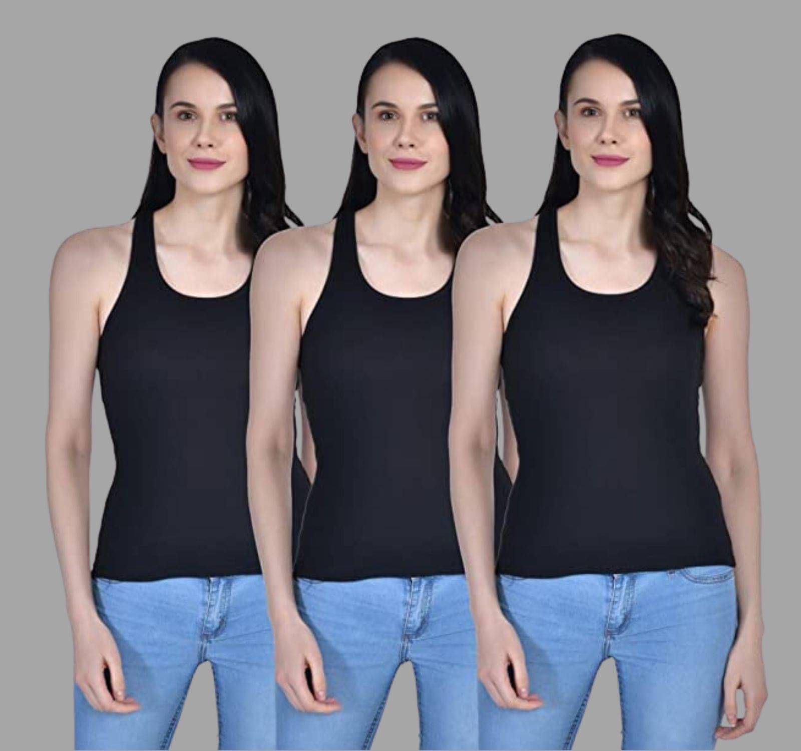     			AIMLY Cotton Camisoles - Black Pack of 3