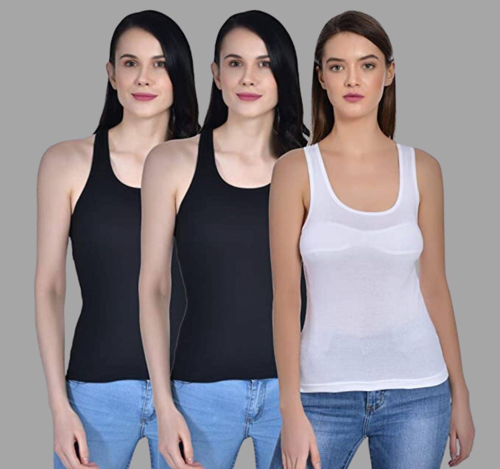     			AIMLY Cotton Camisoles - Black Pack of 3