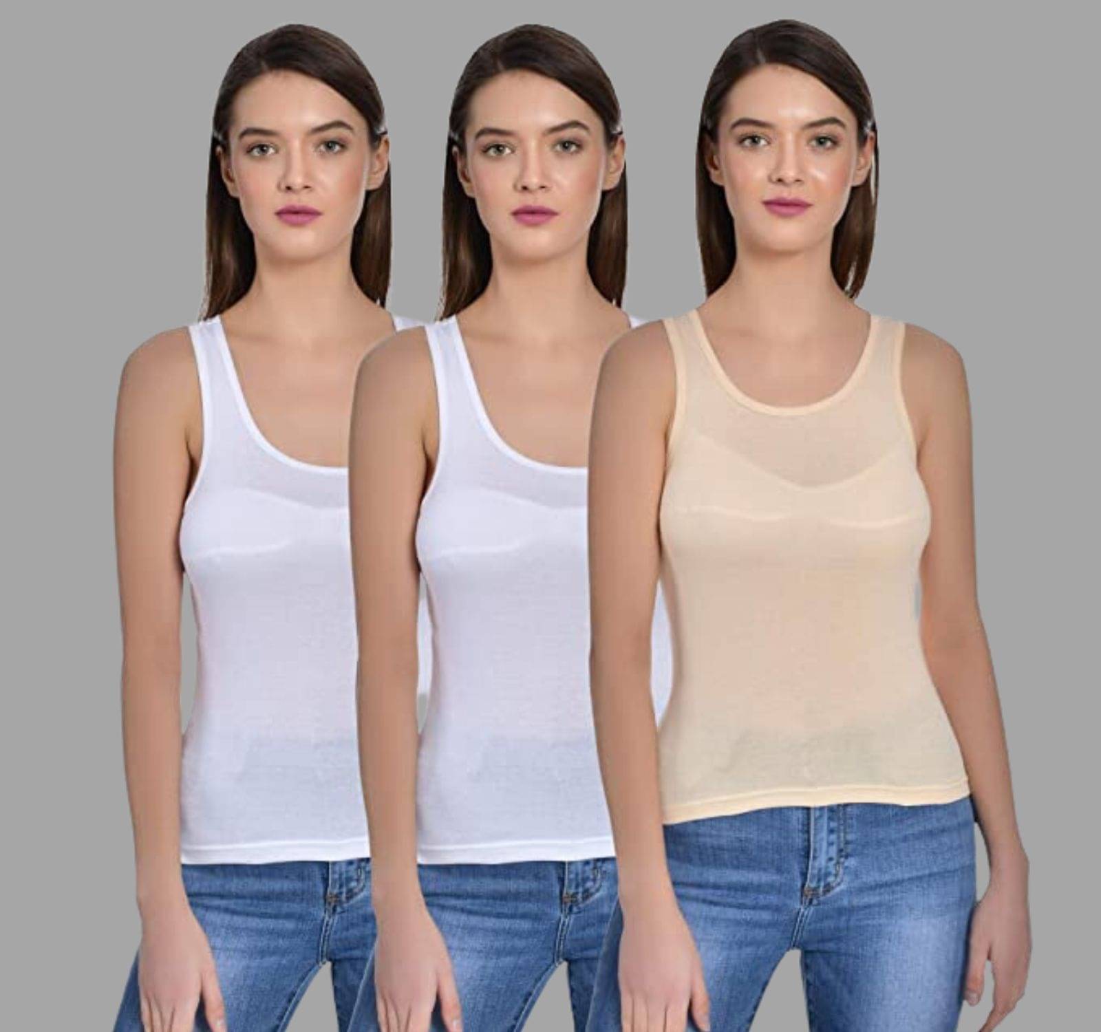     			AIMLY Cotton Camisoles - White Pack of 3