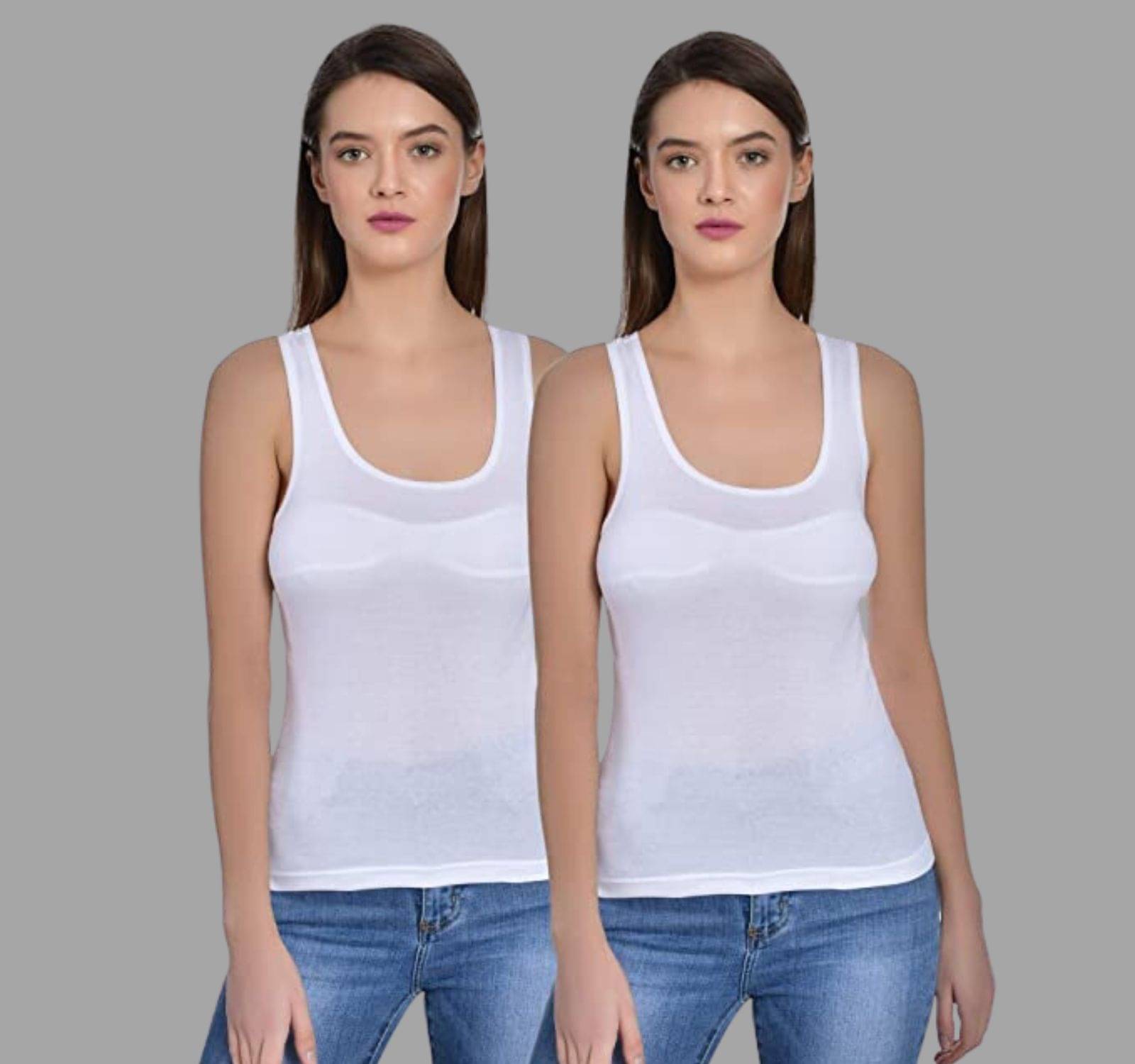     			AIMLY Cotton Camisoles - White Pack of 2