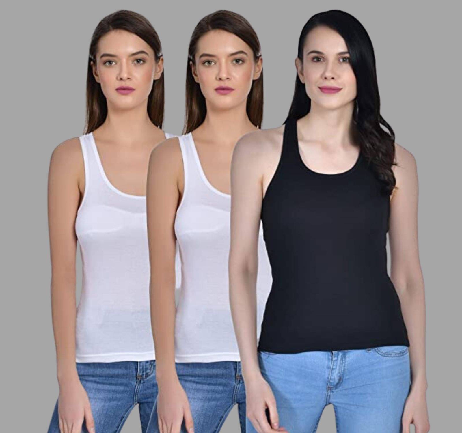     			AIMLY Cotton Camisoles - White Pack of 3