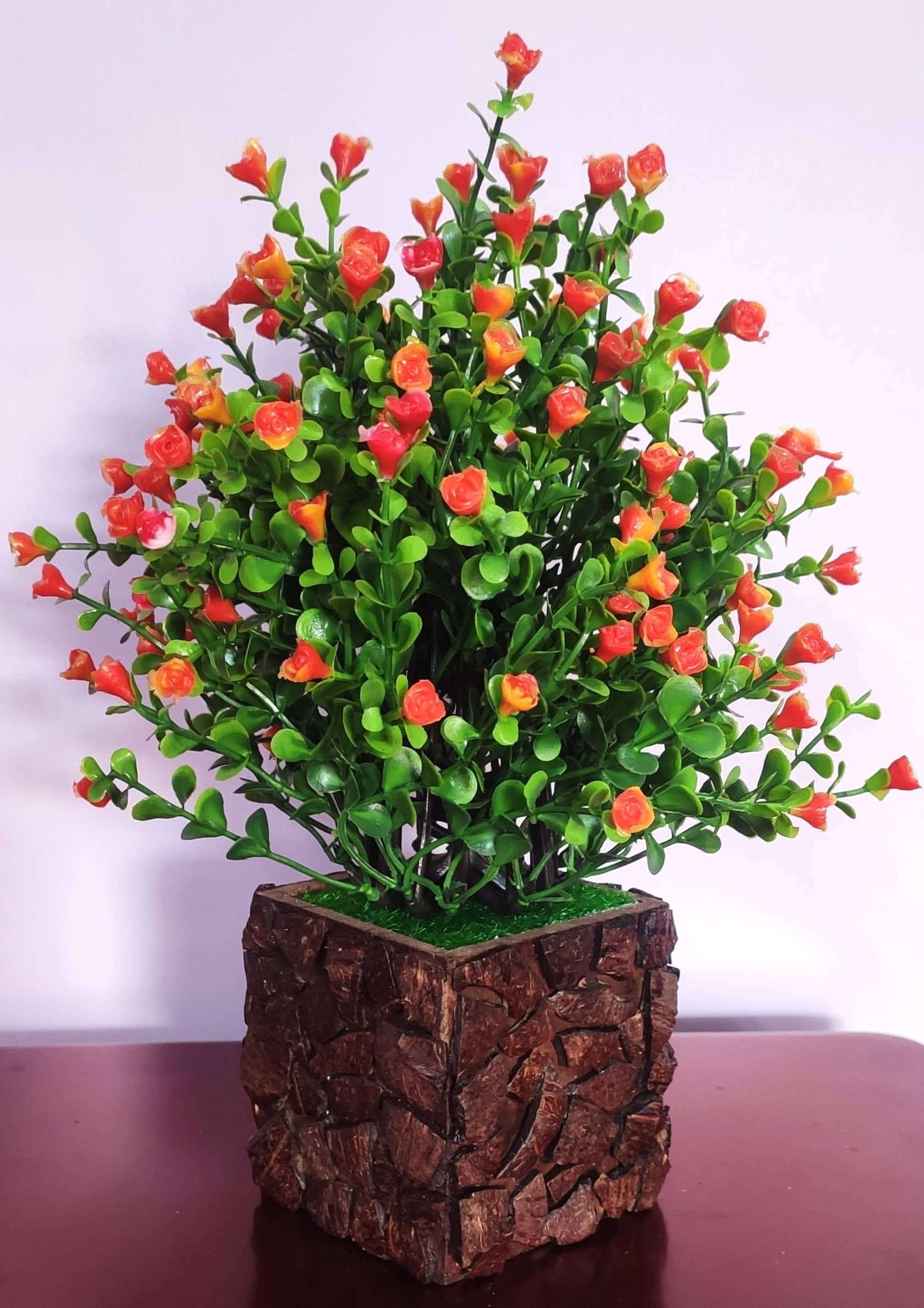 BAARIG - Orange Rose Artificial Flowers With Pot ( Pack of 1 )