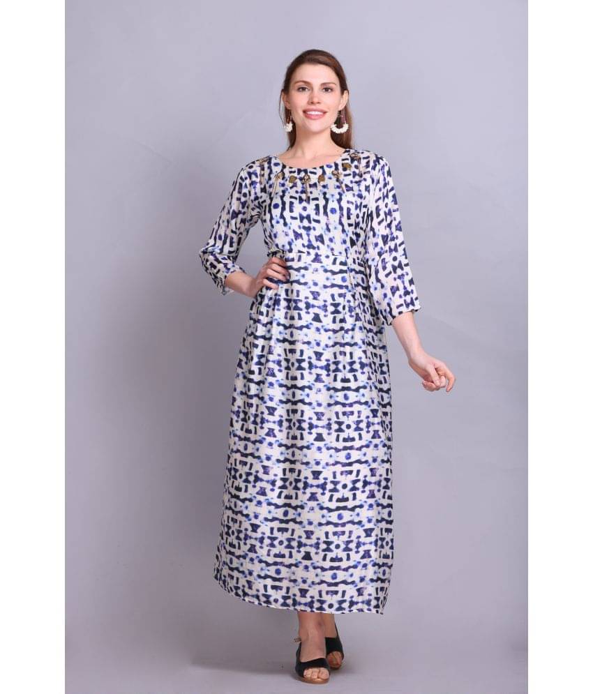 ELTHIA Women Silk Printed Fit & Flare Dress ( Blue ) ELTHIA Women Silk Printed Fit & Flare Dress ( Blue )