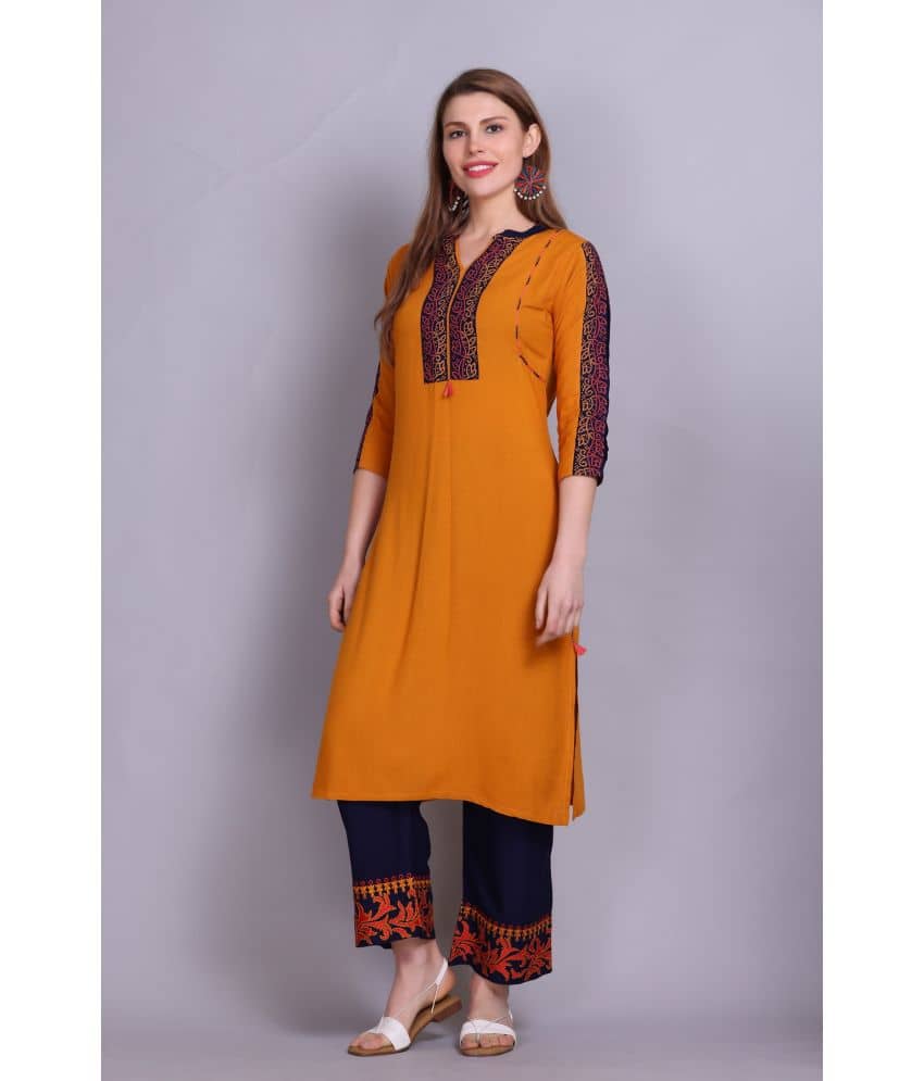 ELTHIA - Mustard Cotton Women's Straight Kurti ( Pack of 1 ) - Kurtis, Tunics | Buy online on ZillyBuy