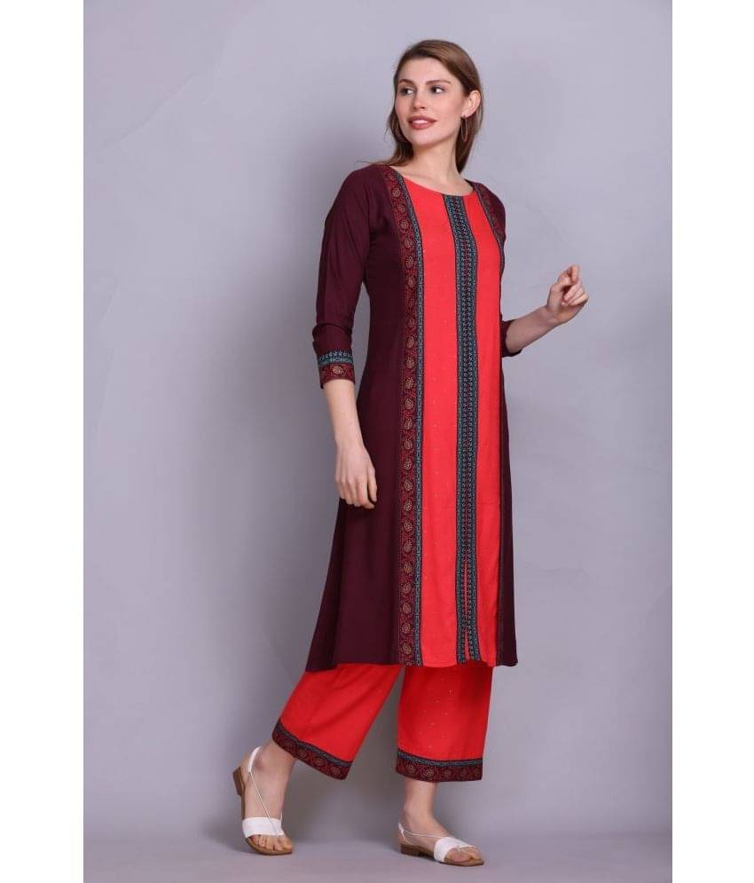    			ELTHIA - Wine Cotton Women's Straight Kurti ( Pack of 1 )