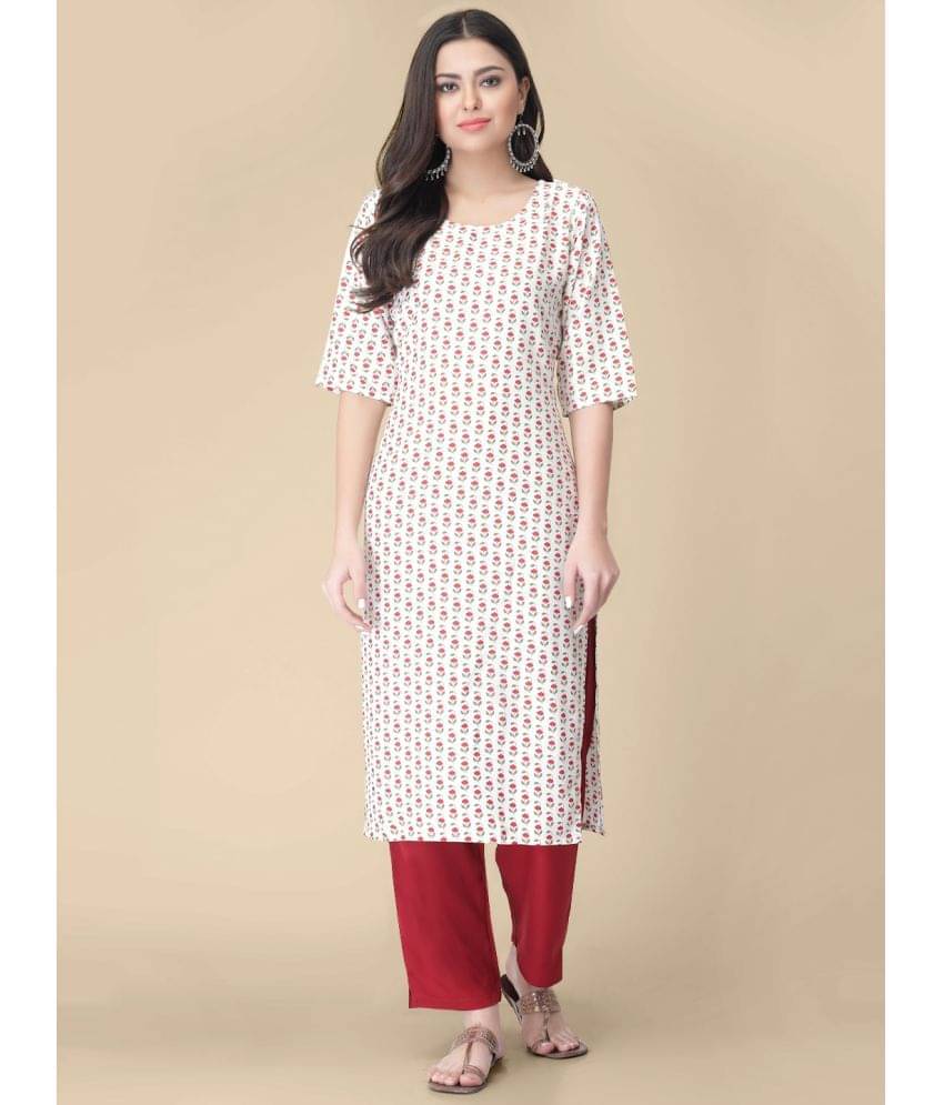     			Etnicbasket - Cream Crepe Women's Straight Kurti ( Pack of 1 )