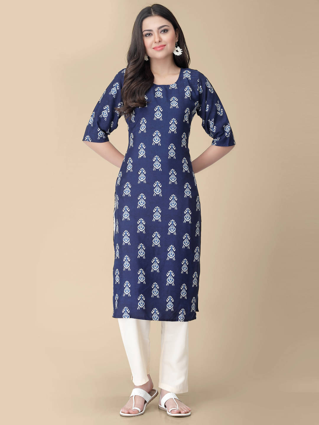     			Etnicbasket - Light Blue Crepe Women's Straight Kurti ( Pack of 1 )