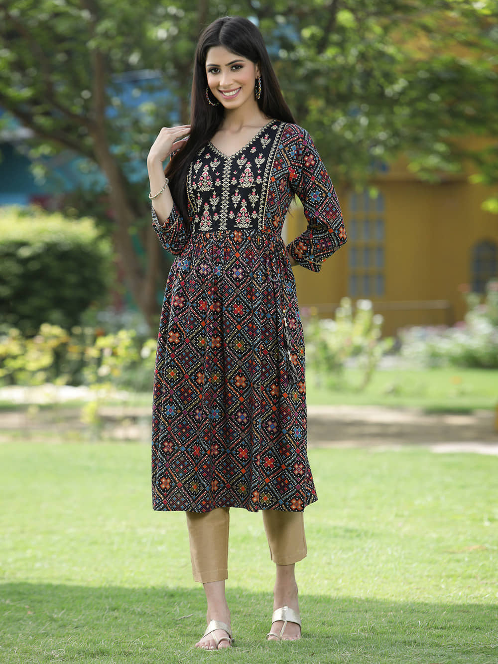 Juniper - Black Rayon Women's Flared Kurti ( Pack of 1 ) - Kurtis, Tunics | Buy online on ZillyBuy