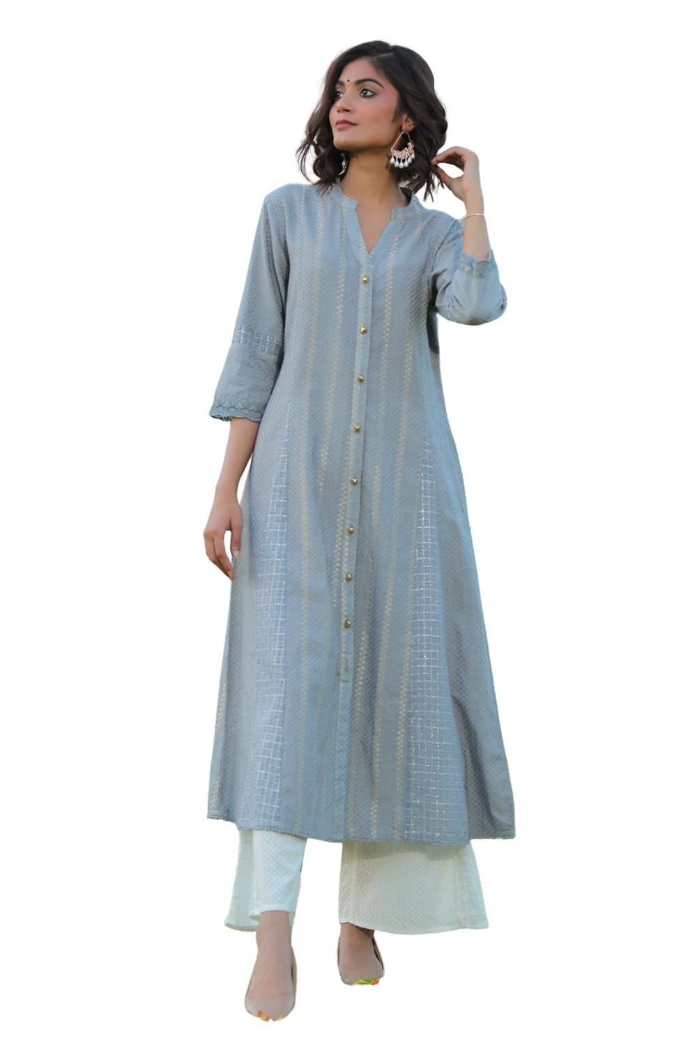 Juniper - Grey Cotton Blend Women's A-line Kurti ( Pack of 1 )     			Juniper - Grey Cotton Blend Women's A-line Kurti ( Pack of 1 )