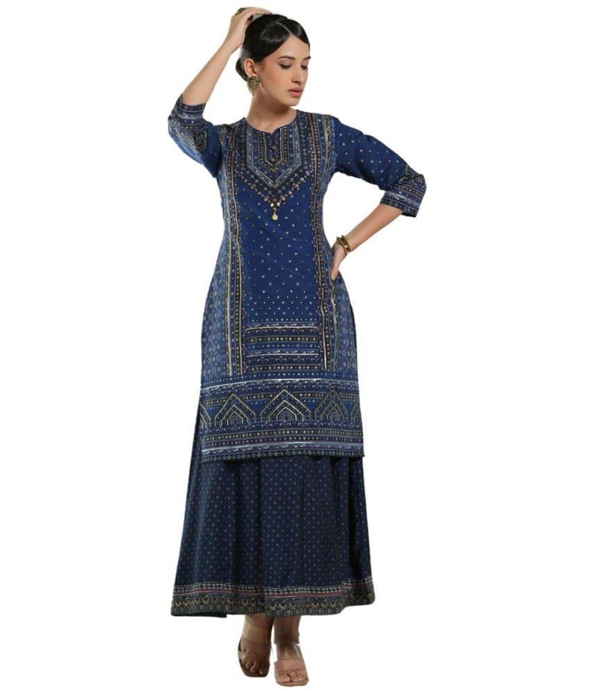     			Juniper - Indigo Chanderi Women's Anarkali Kurti ( Pack of 1 )