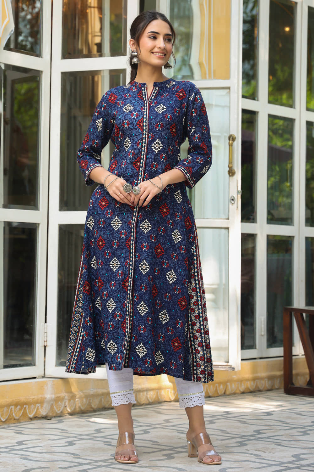 Juniper - Indigo Rayon Women's Front Slit Kurti ( Pack of 1 ) - Kurtis, Tunics | Buy online on ZillyBuy