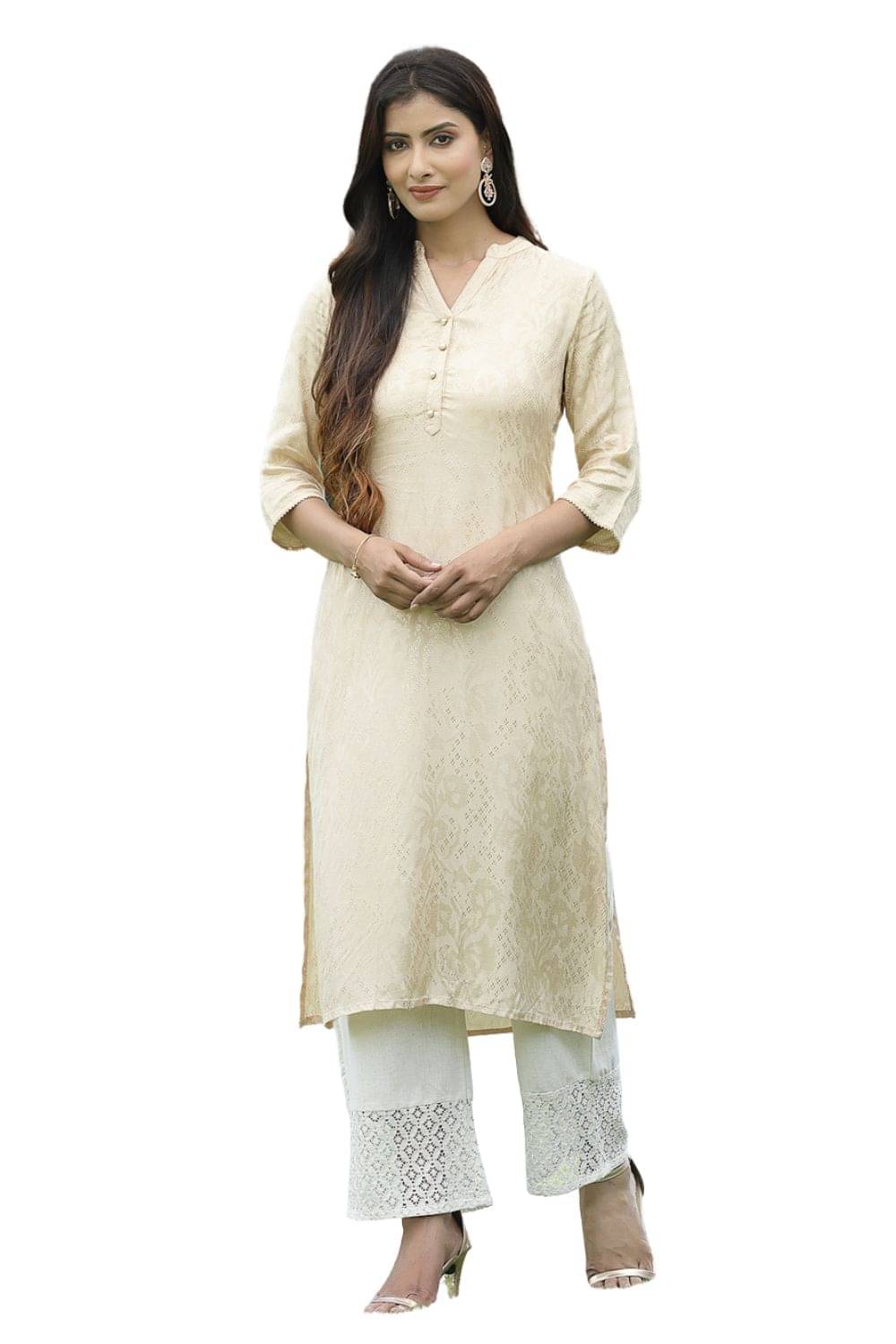     			Juniper - Off White Rayon Flex Women's Straight Kurti ( Pack of 1 )