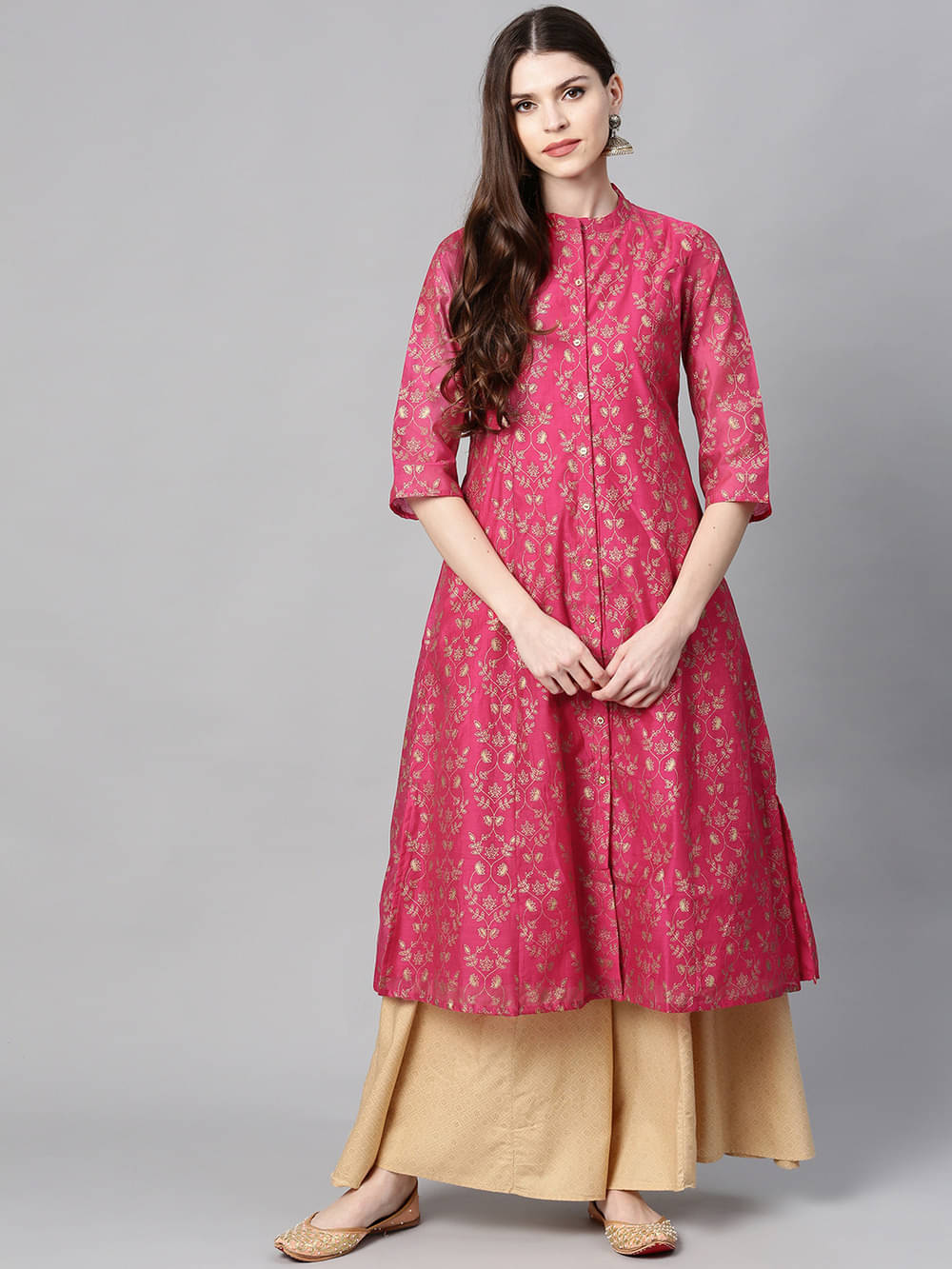     			Juniper - Pink Chanderi Women's A-line Kurti ( Pack of 1 )