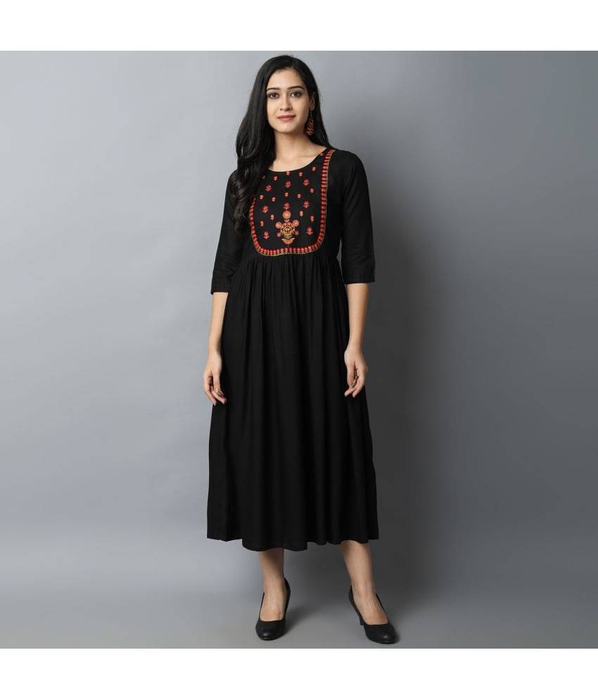 KRISKA - Black Rayon Women's A-line Kurti ( Pack of 1 )     			KRISKA - Black Rayon Women's A-line Kurti ( Pack of 1 )