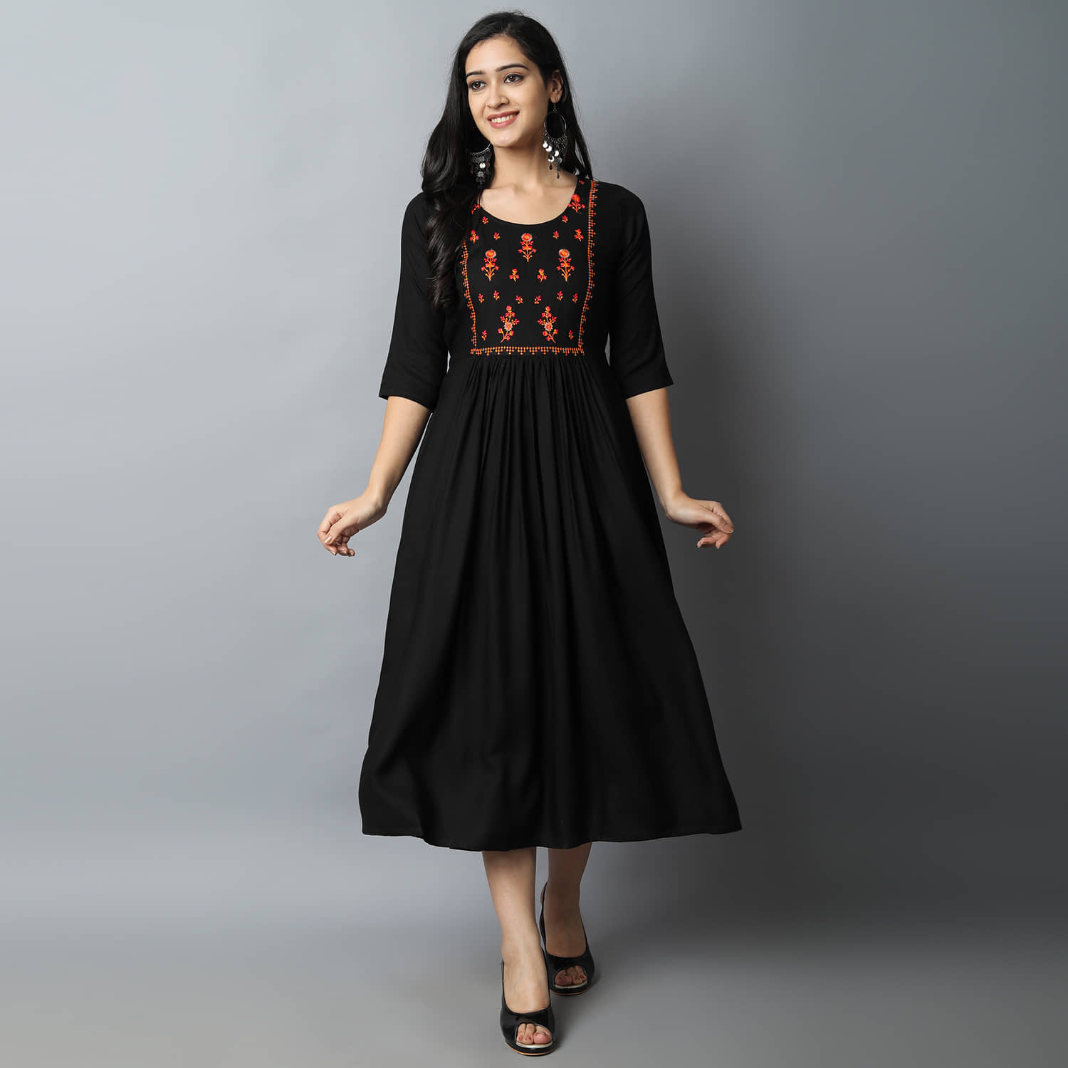 KRISKA - Black Rayon Women's A-line Kurti ( Pack of 1 ) - Kurtis, Tunics | Buy online on ZillyBuy