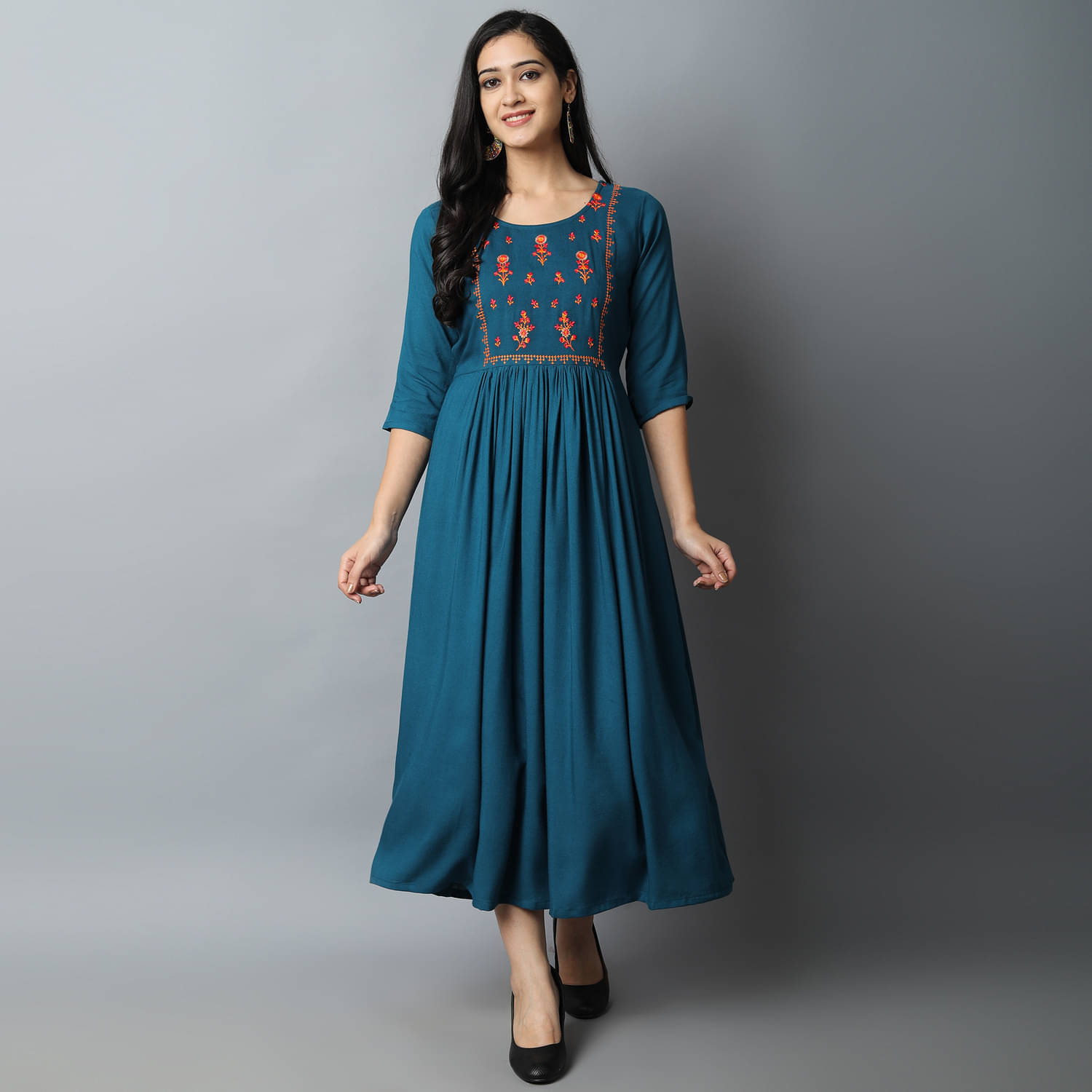 KRISKA - Blue Rayon Women's A-line Kurti ( Pack of 1 ) KRISKA - Blue Rayon Women's A-line Kurti ( Pack of 1 )