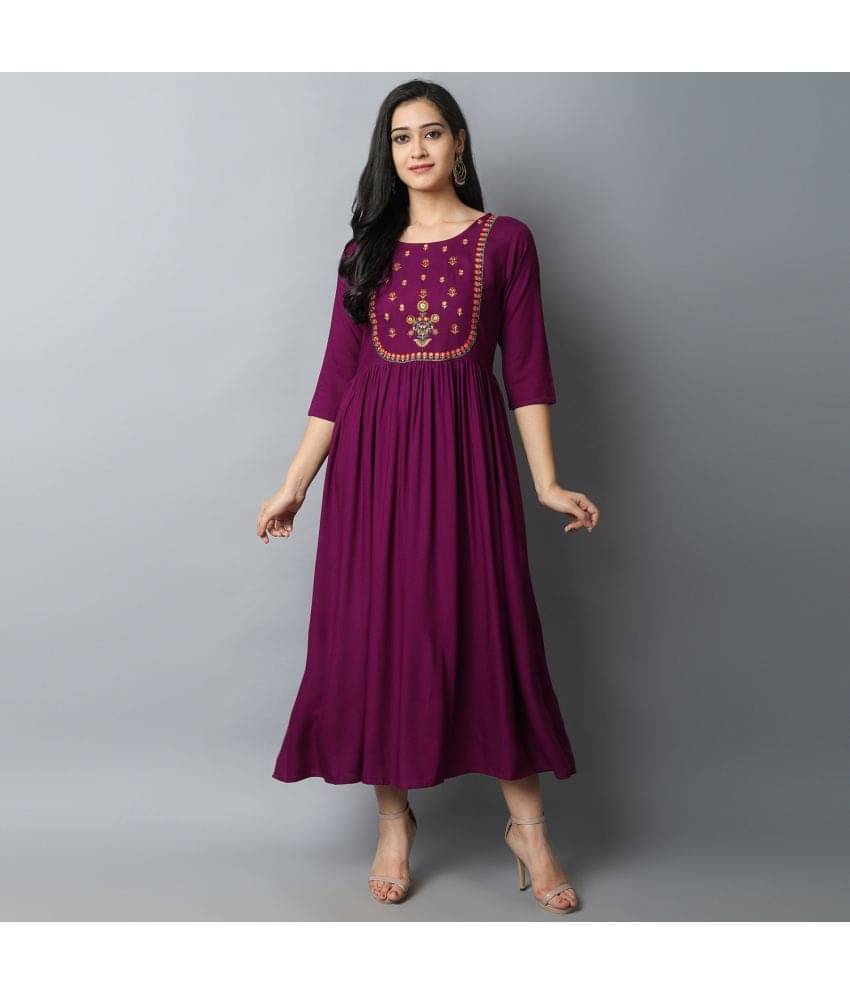 KRISKA - Magenta Rayon Women's A-line Kurti ( Pack of 1 )     			KRISKA - Magenta Rayon Women's A-line Kurti ( Pack of 1 )