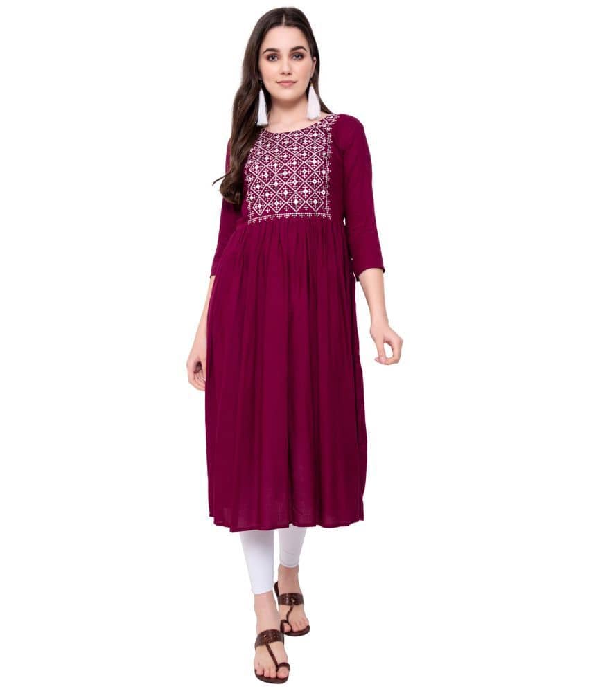 KRISKA - Red Rayon Women's A-line Kurti ( Pack of 1 ) - Kurtis, Tunics | Buy online on ZillyBuy