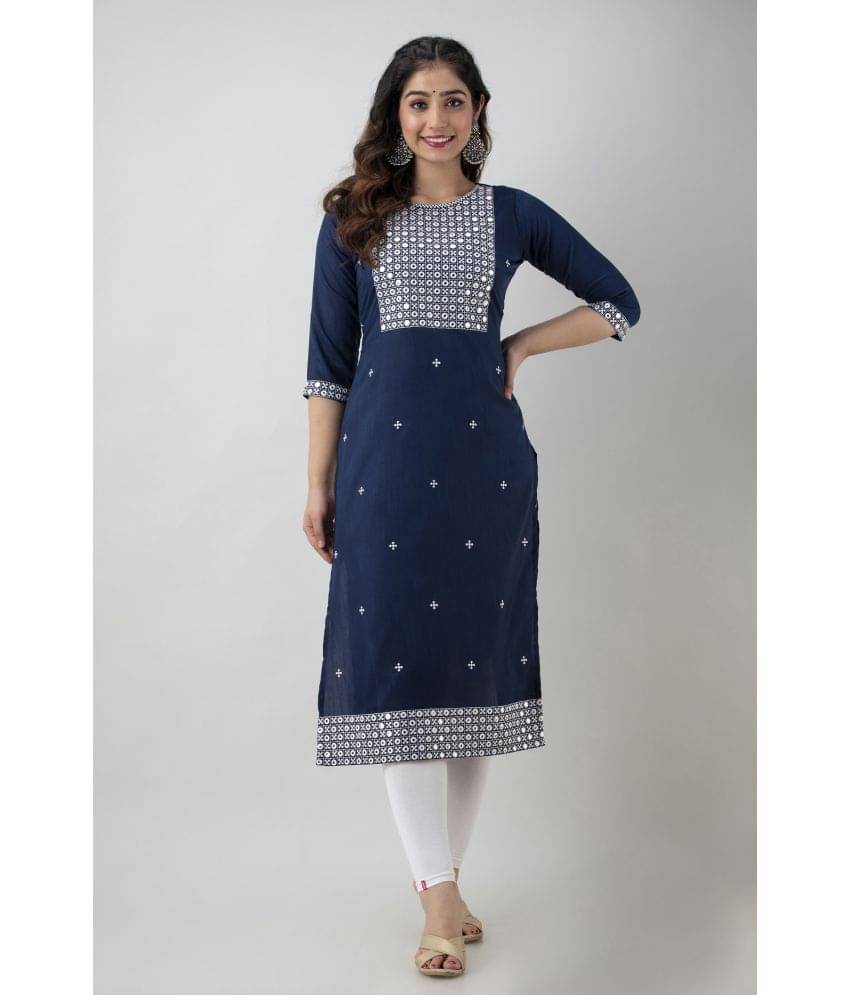 KRISKA - Navy Blue Rayon Women's Straight Kurti ( Pack of 1 )     			KRISKA - Navy Blue Rayon Women's Straight Kurti ( Pack of 1 )
