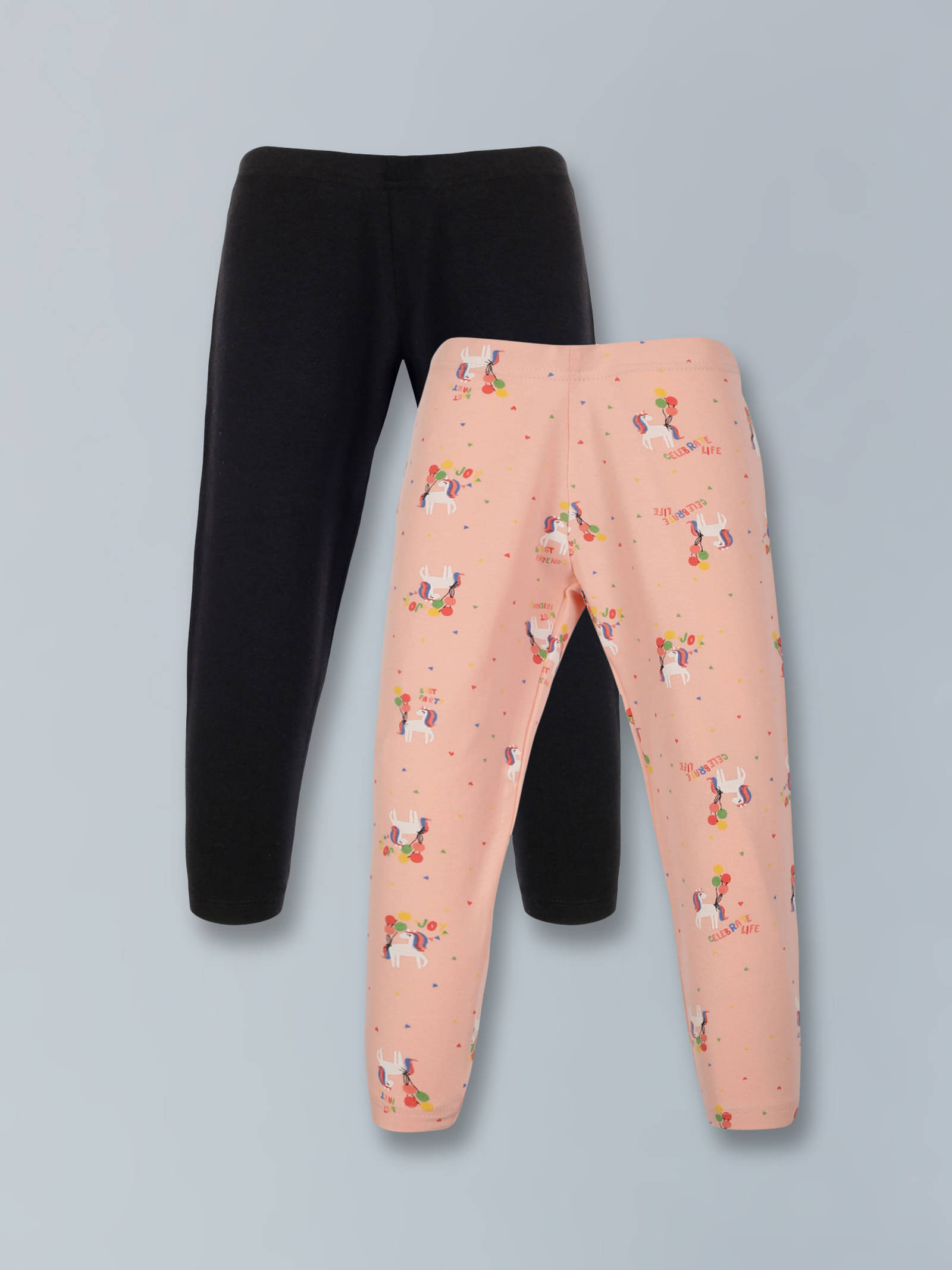     			PLUM TREE Pack of 2 Girls Cotton Spandex Leggings ( Peach )