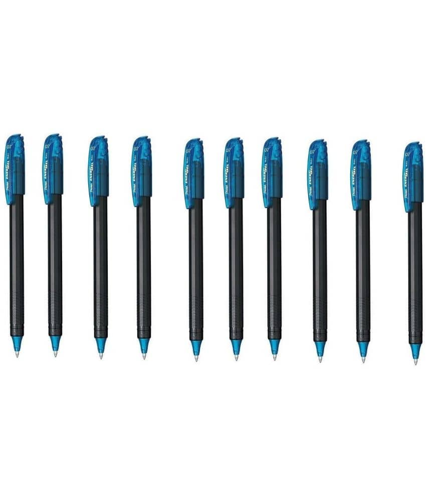 Pentel Energel Bl417 - 10 Sky Blue Ink Color Roller Ball Pen (Pack Of 10, Sky Blue)