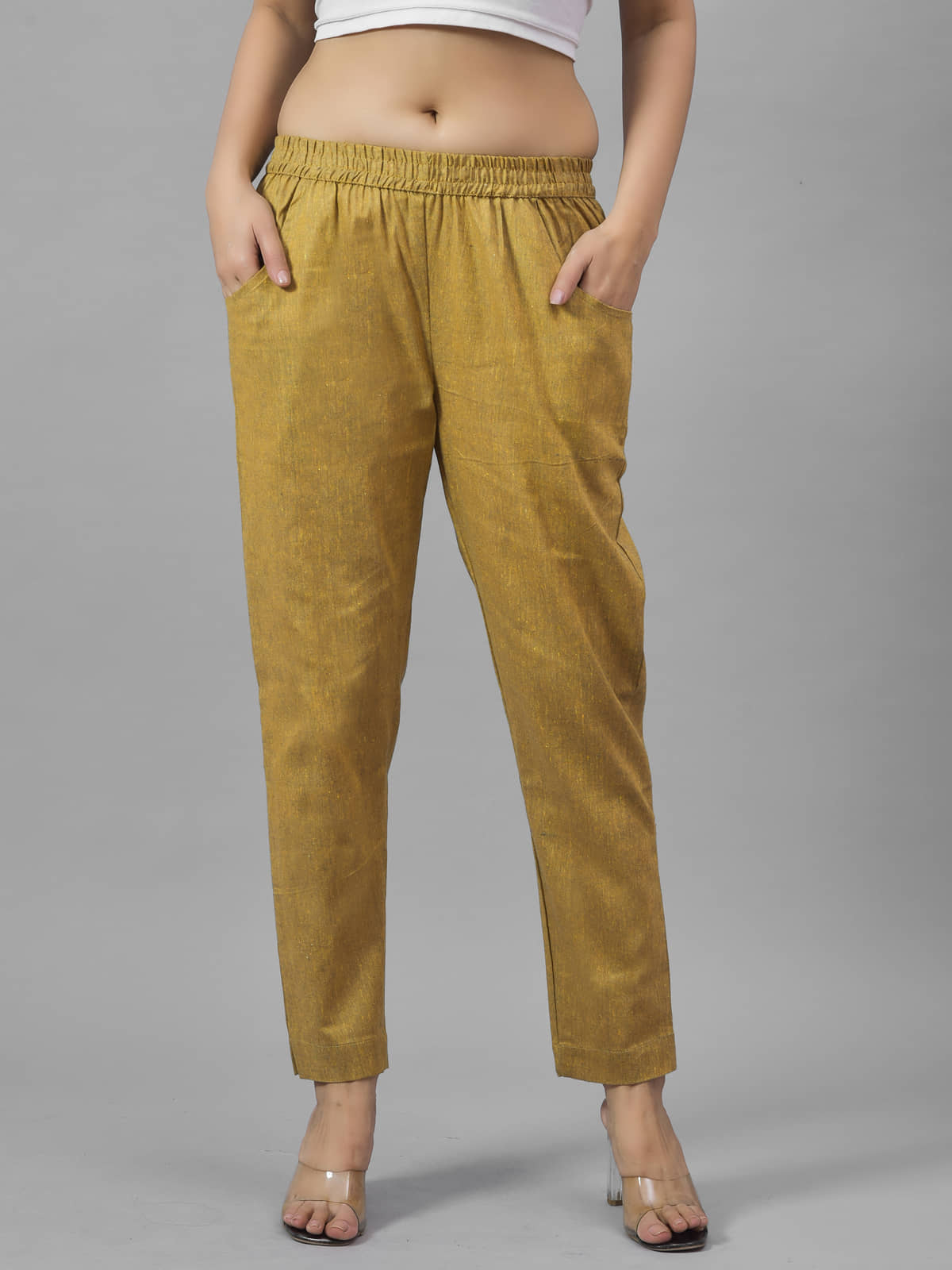 QuaClo - Gold Cotton Regular Women's Casual Pants ( Pack of 1 ) - Trousers | Buy online on ZillyBuy