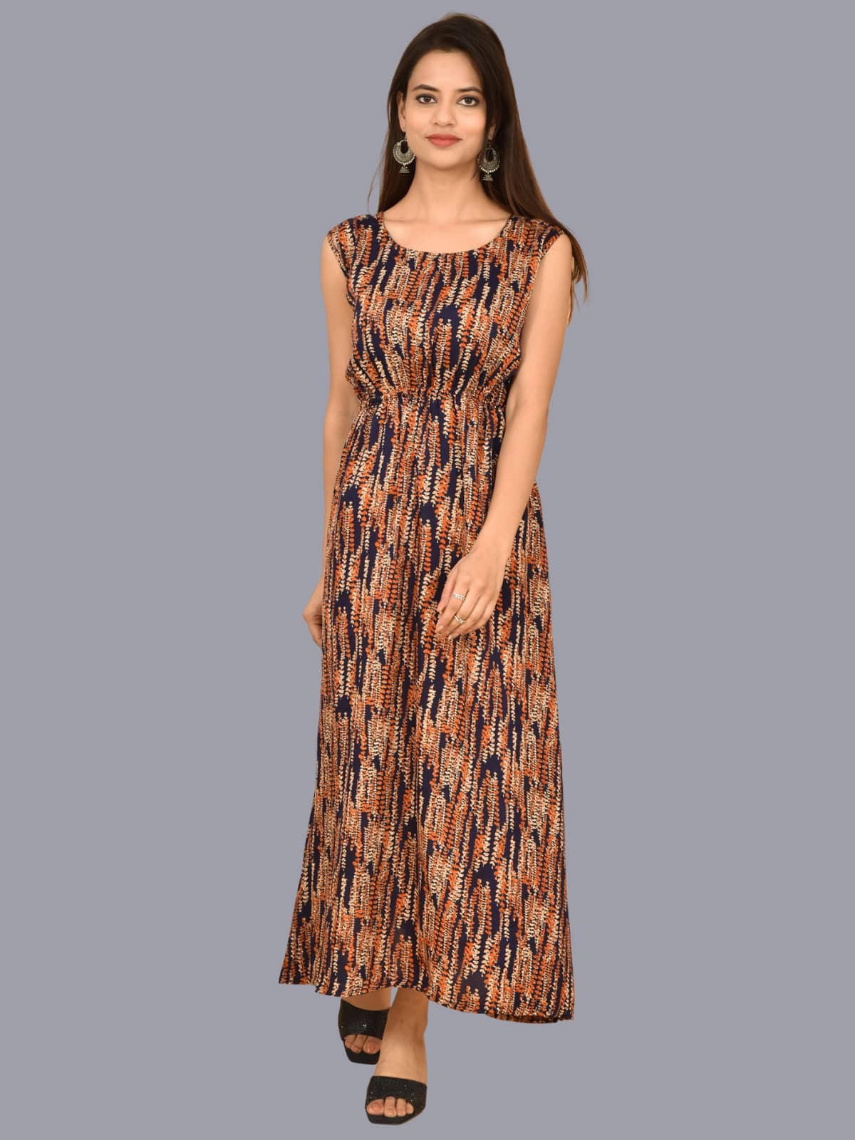 QuaClo Women Crepe Printed Fit & Flare Dress ( Multicolor )