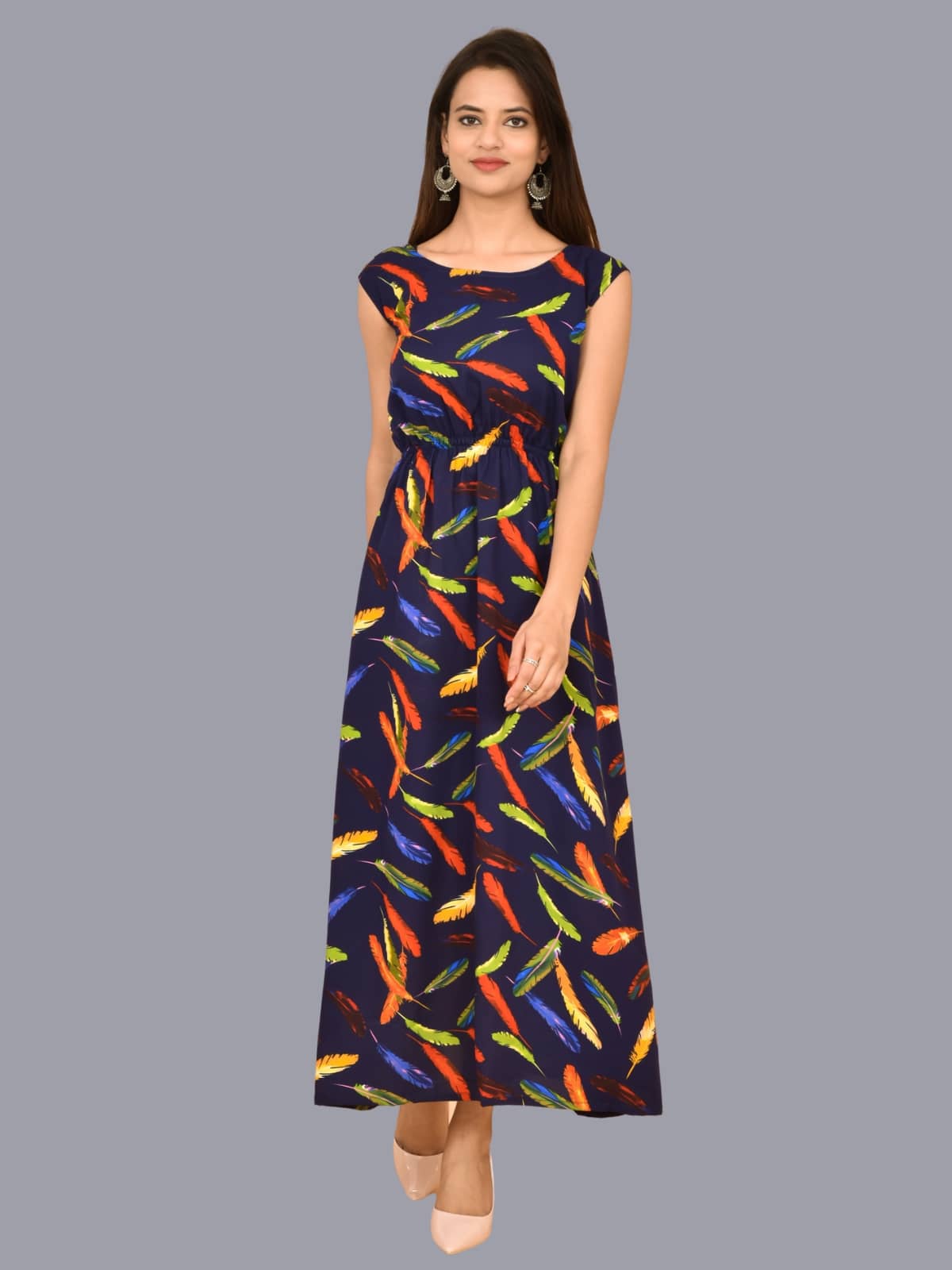 QuaClo Women Crepe Printed Gown ( Multicolor )